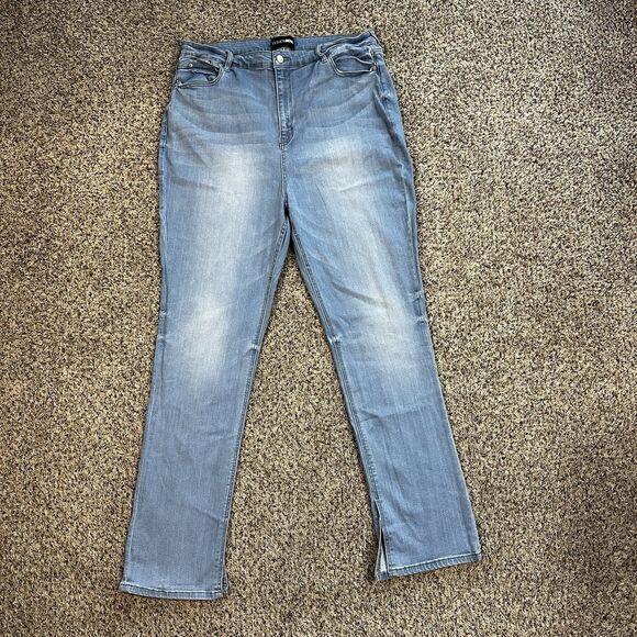 Fashion Nova Women's Plus Sz 20 Light Wash Split Hem Bootcut Denim Blue Jeans - Picture 1 of 12